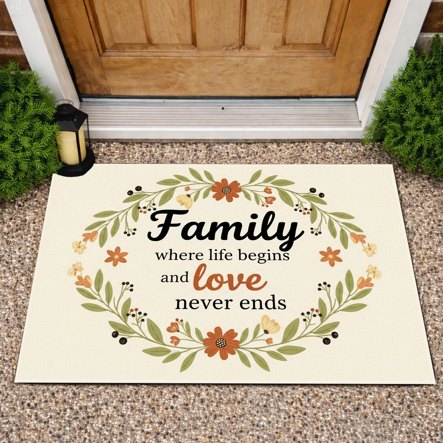Rustic Farmhouse Family Love Botanical Floral - Home Decor Gift Doormat - 1