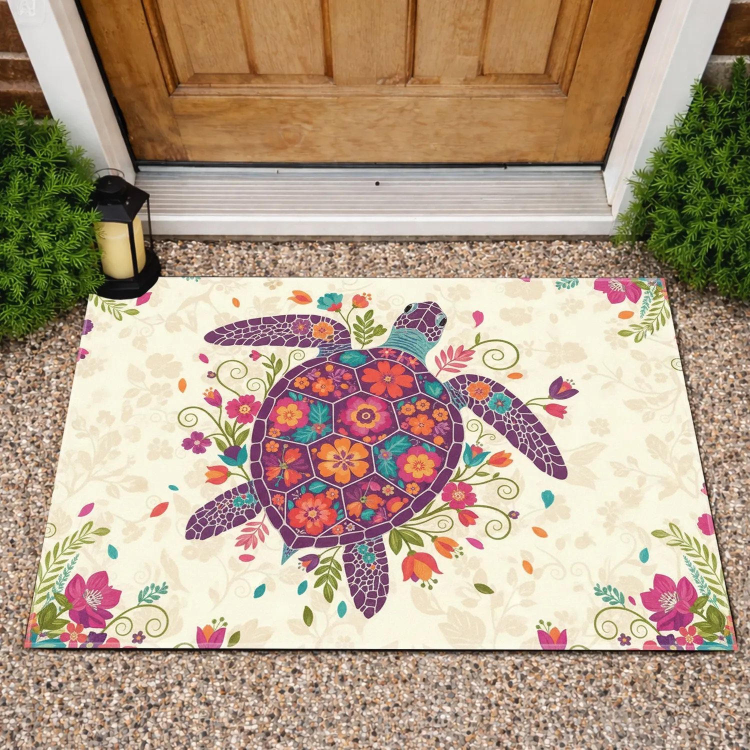 Vibrant Floral Sea Turtle - Cheerful Home Decor Gift for Nature Lovers Doormat - 1