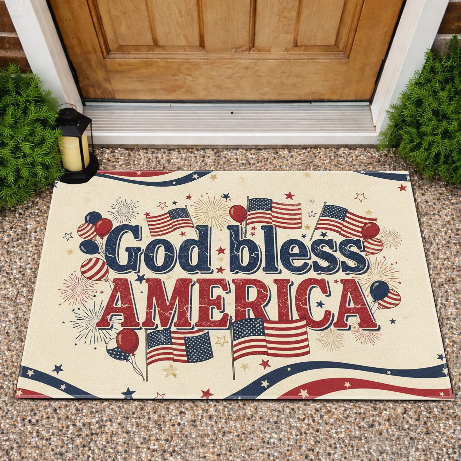 God Bless America Flag Balloons - Independence Day Gift for Veterans Doormat - 1