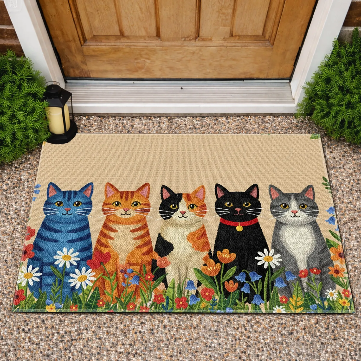 Plush Cats Wildflower Garden Bloom - Everyday Home Decor Gift for Cat Lovers Doormat - 1