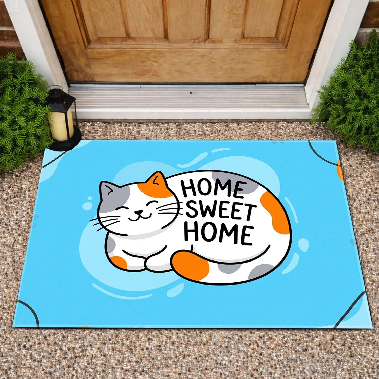 White Cat HOME SWEET HOME - Home Decor Gift for Cat Lover Doormat - 1
