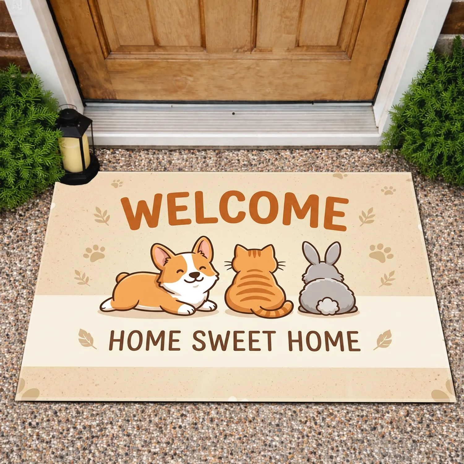 Welcome Home Sweet Home Corgi Cat Rabbit Paw Prints Farmhouse Home Decor Gift for Pet Lovers Doormat - 1