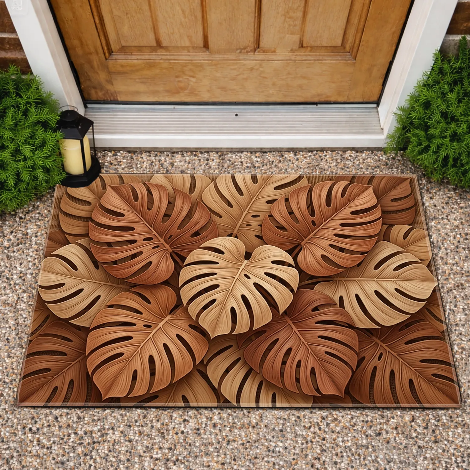Large Dense Layered Monstera Leaves - Home Decor Gift for Plant Lover Doormat - 1