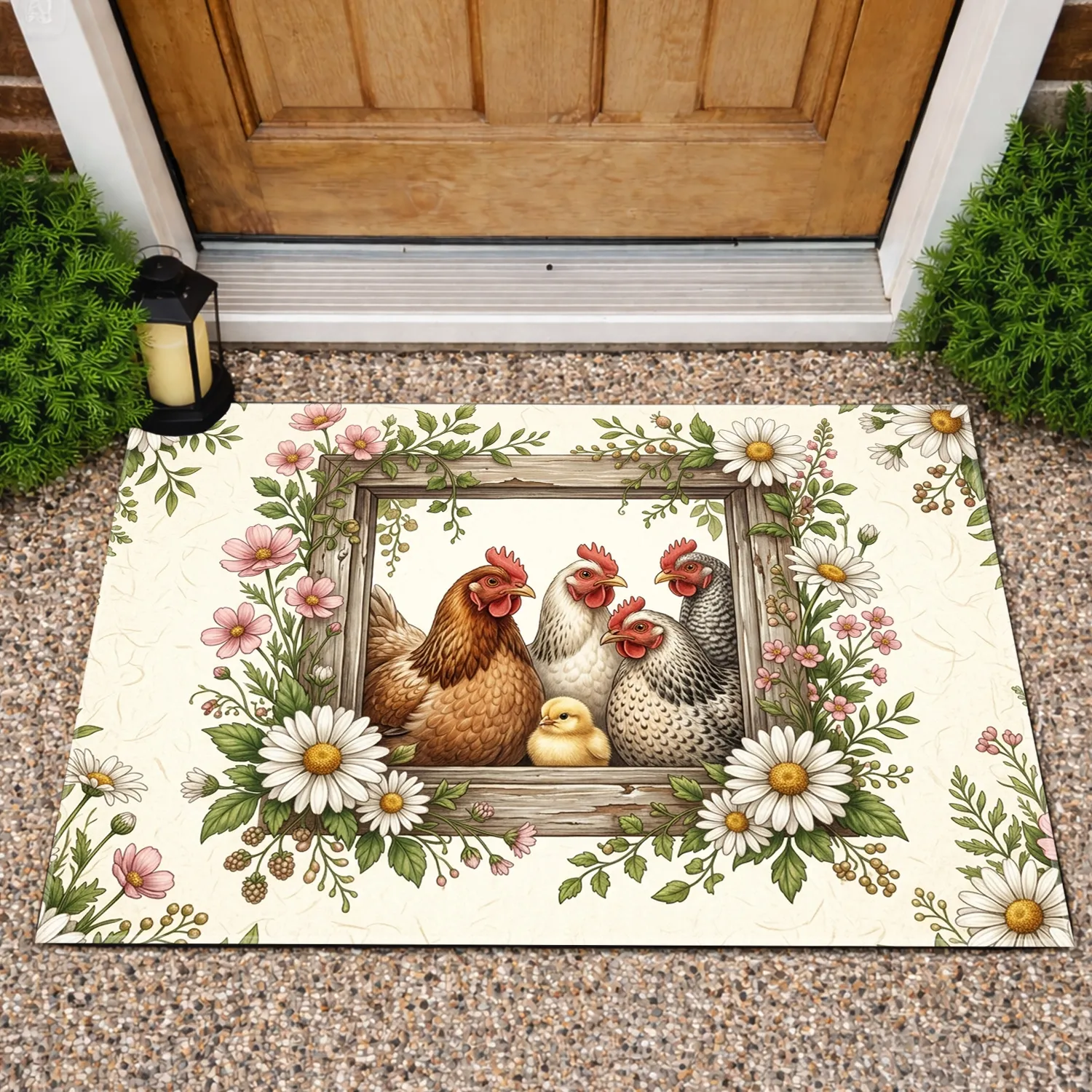 Rustic Farmhouse Chickens Chick Window - Home Decor Gift for Chicken Lover Doormat - 1
