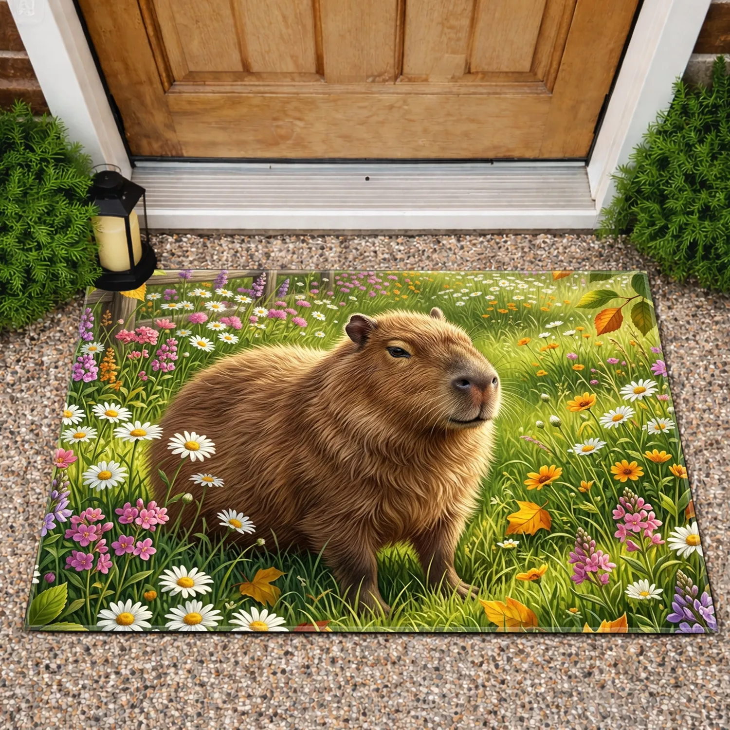 Capybara Wildflower Meadow - Home Decor Gift for Animal Lover Doormat - 1
