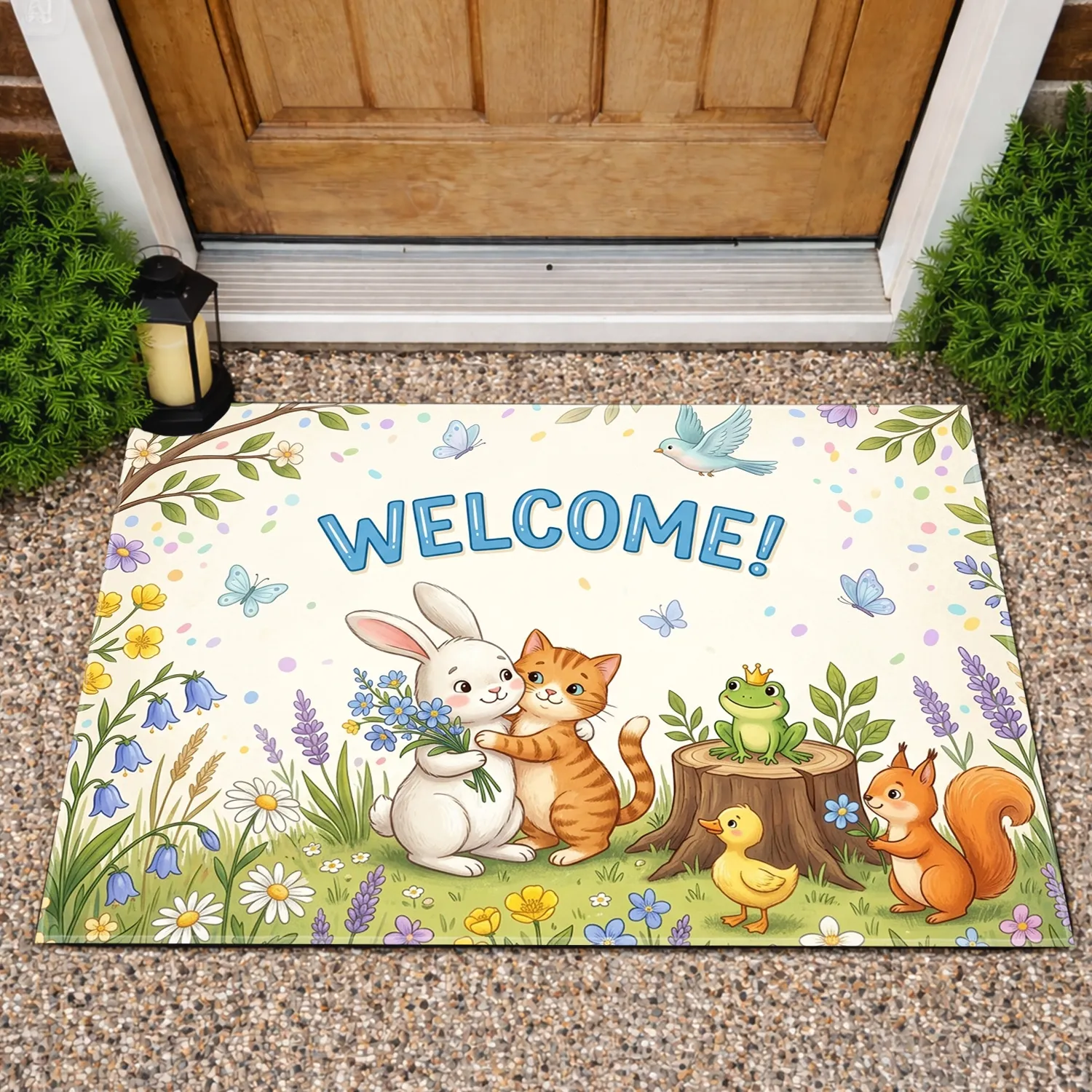 Rabbit Cat Frog Squirrel Welcome - Everyday Home Decor Gift for Animal Lovers Doormat - 1