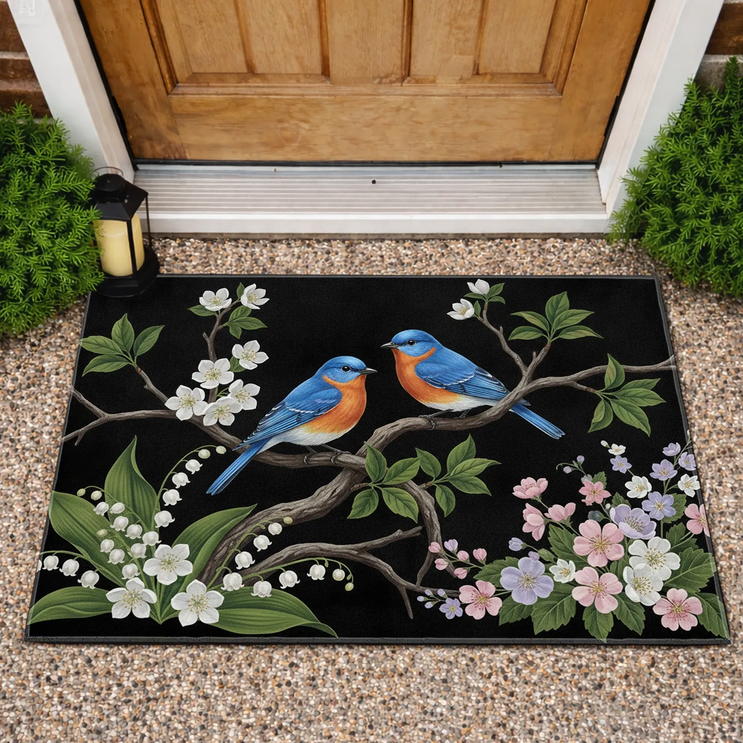 Eastern Bluebird Lily Valley Flowers Green Leaves - Wildlife Lover Gift Doormat - 1