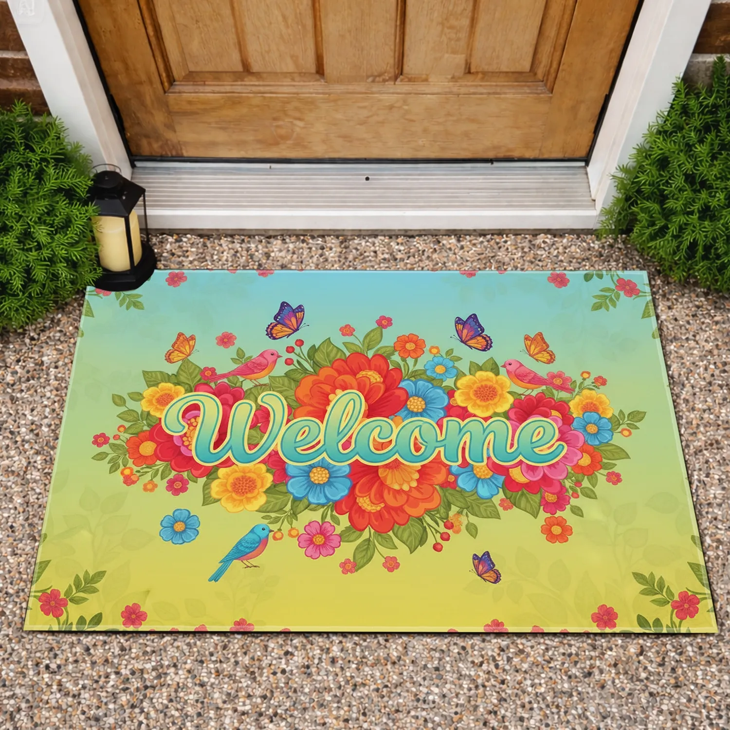 Welcome Garden Flowers Butterflies Songbirds - Everyday Entryway Decor for Garden Lover Doormat - 1