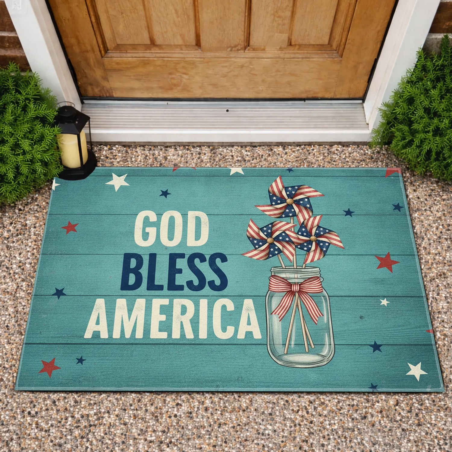 God Bless America Mason Jar Pinwheels - Independence Day Gift for Veterans Doormat - 1