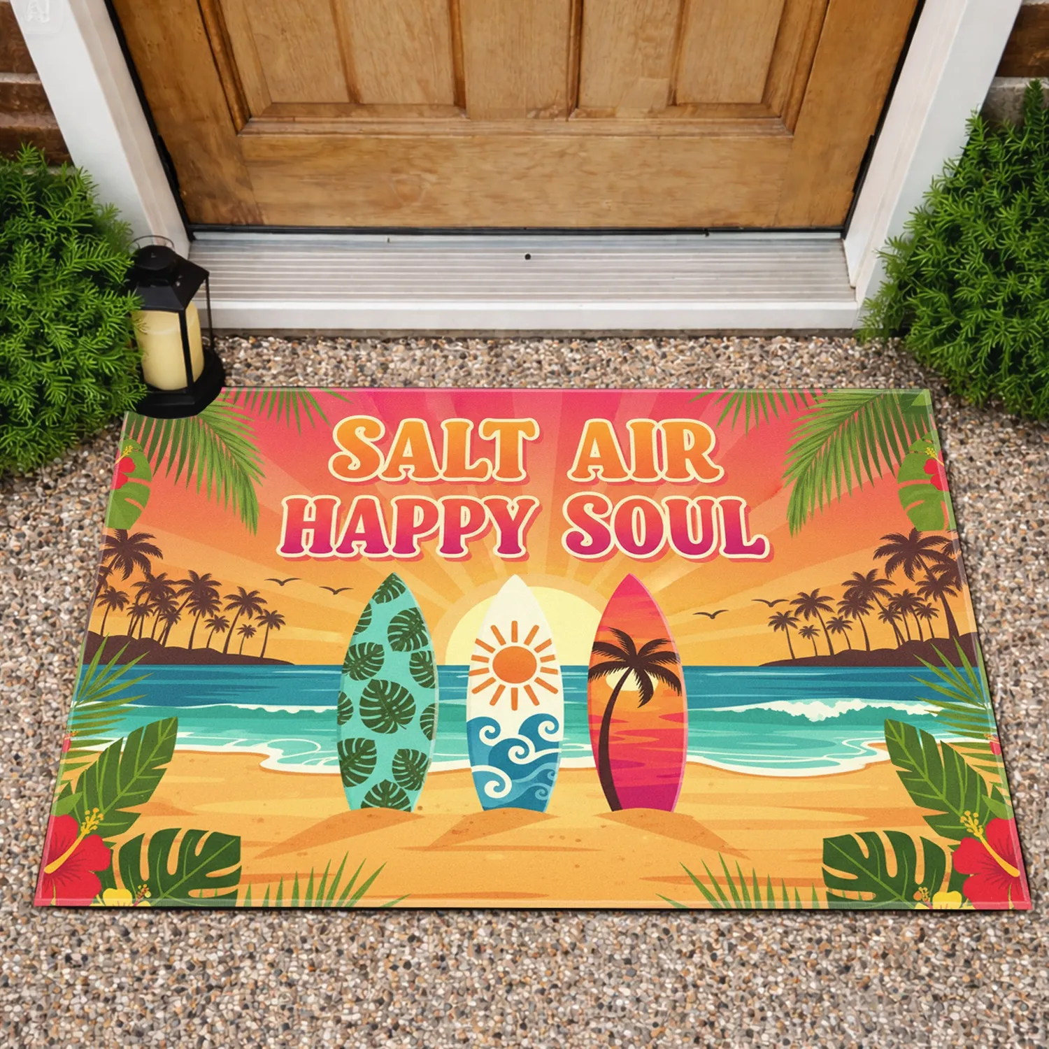 Salt Air Happy Soul Surfboard Beach Ocean Tropical - Home Decor Gift for Beach Lover Doormat - 1