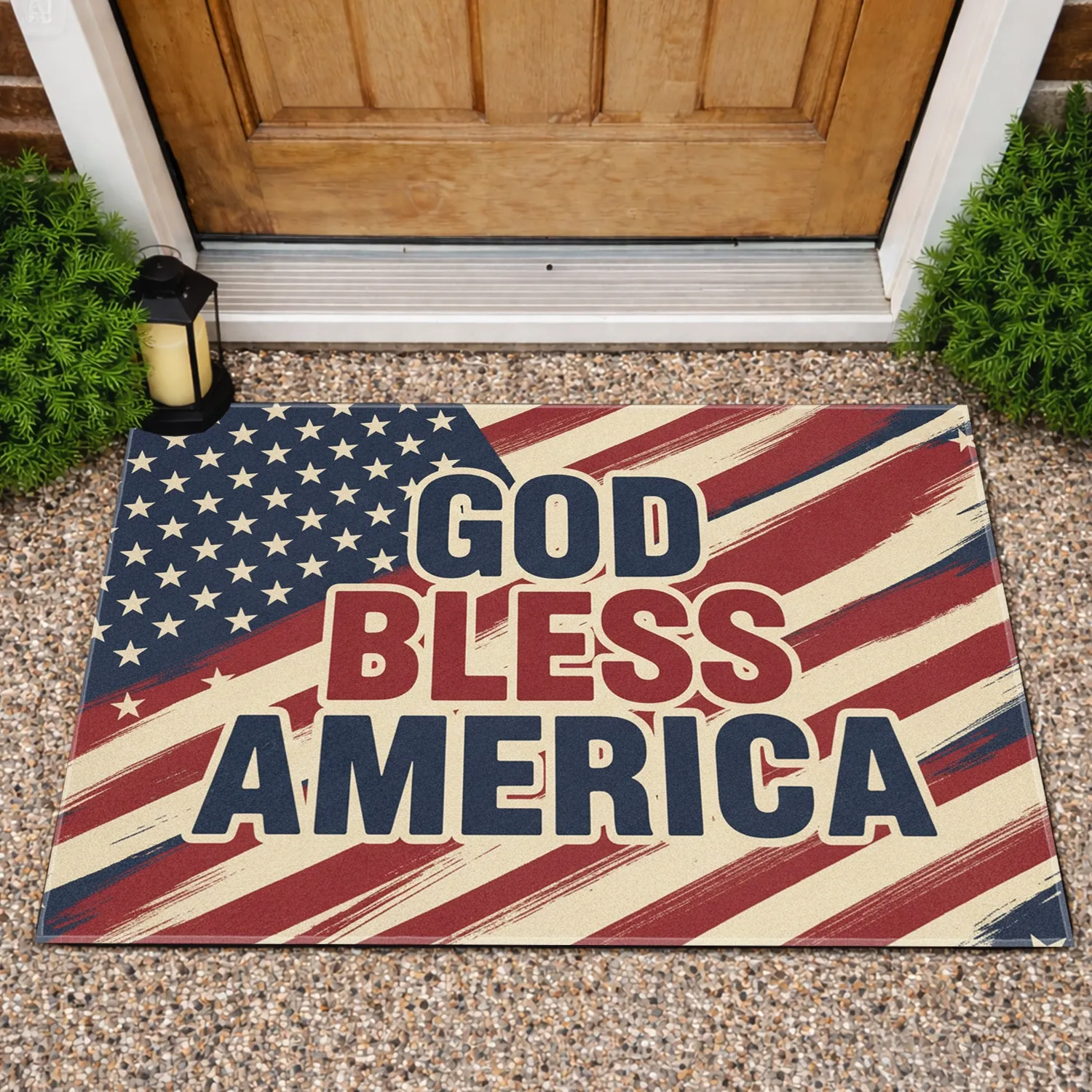 God Bless America Flag Stars Stripes - Independence Day Gift for Veterans Doormat - 1