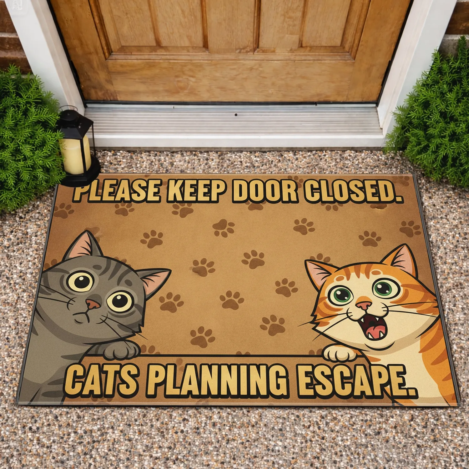 Two Cats Planning Escape Paw Print - Home Decor Gift for Cat Lovers Doormat - 1