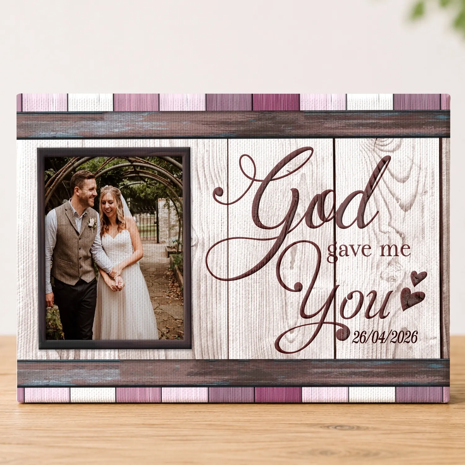 Personalized Couple Canvas Prints with Photos, Custom Anniversary Gift for Husband Wife, God Gave Me You Romantic Wall Decor, Valentine's Day Gift - 1