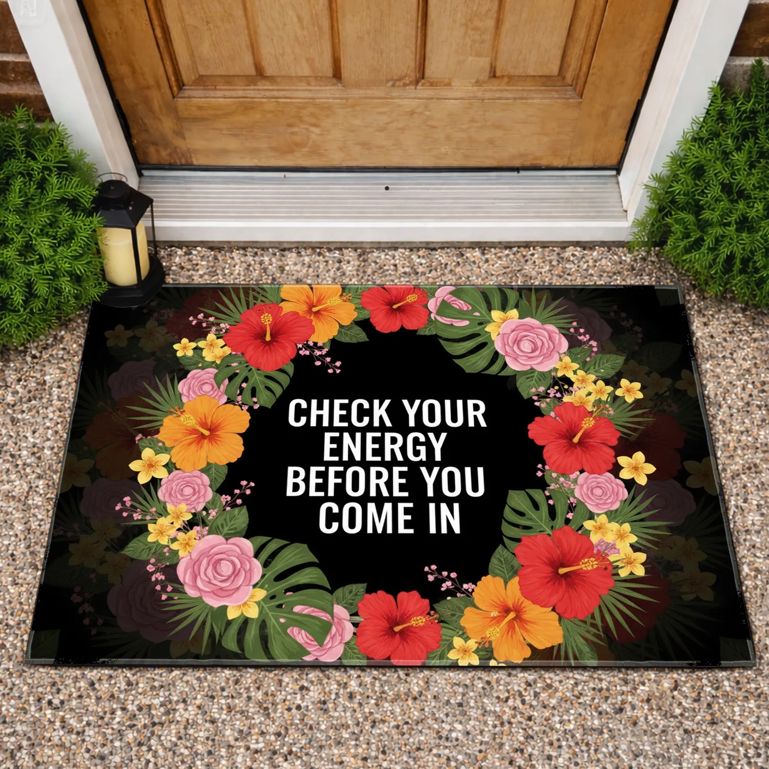CHECK YOUR ENERGY Tropical Floral Wreath - Home Decor Gift Doormat - 1