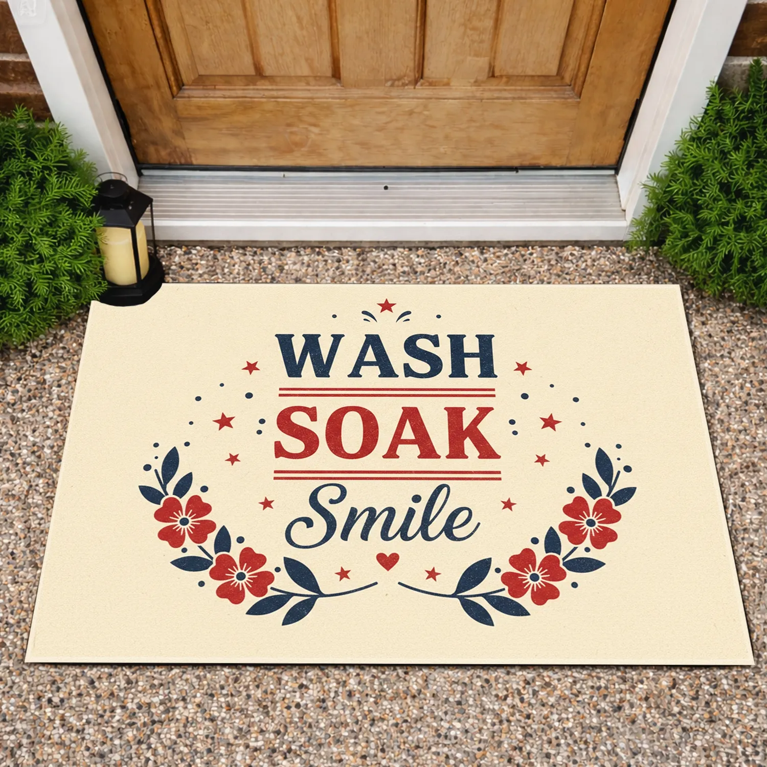 WASH SOAK Smile Floral Garlands Stars Heart - Farmhouse Home Decor Gift Doormat - 1