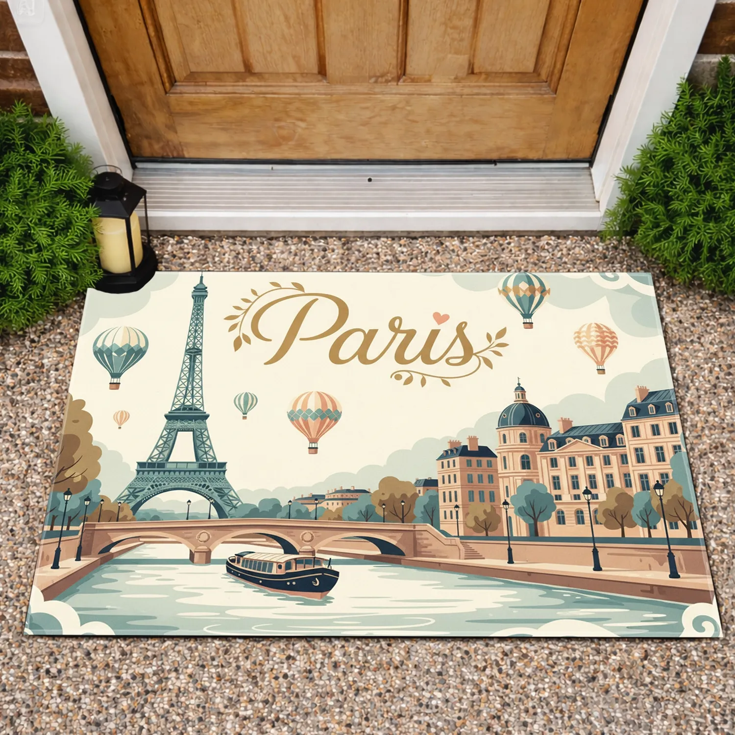Eiffel Tower Paris Seine River Hot Air Balloons - Home Decor Gift for Travelers Doormat - 1