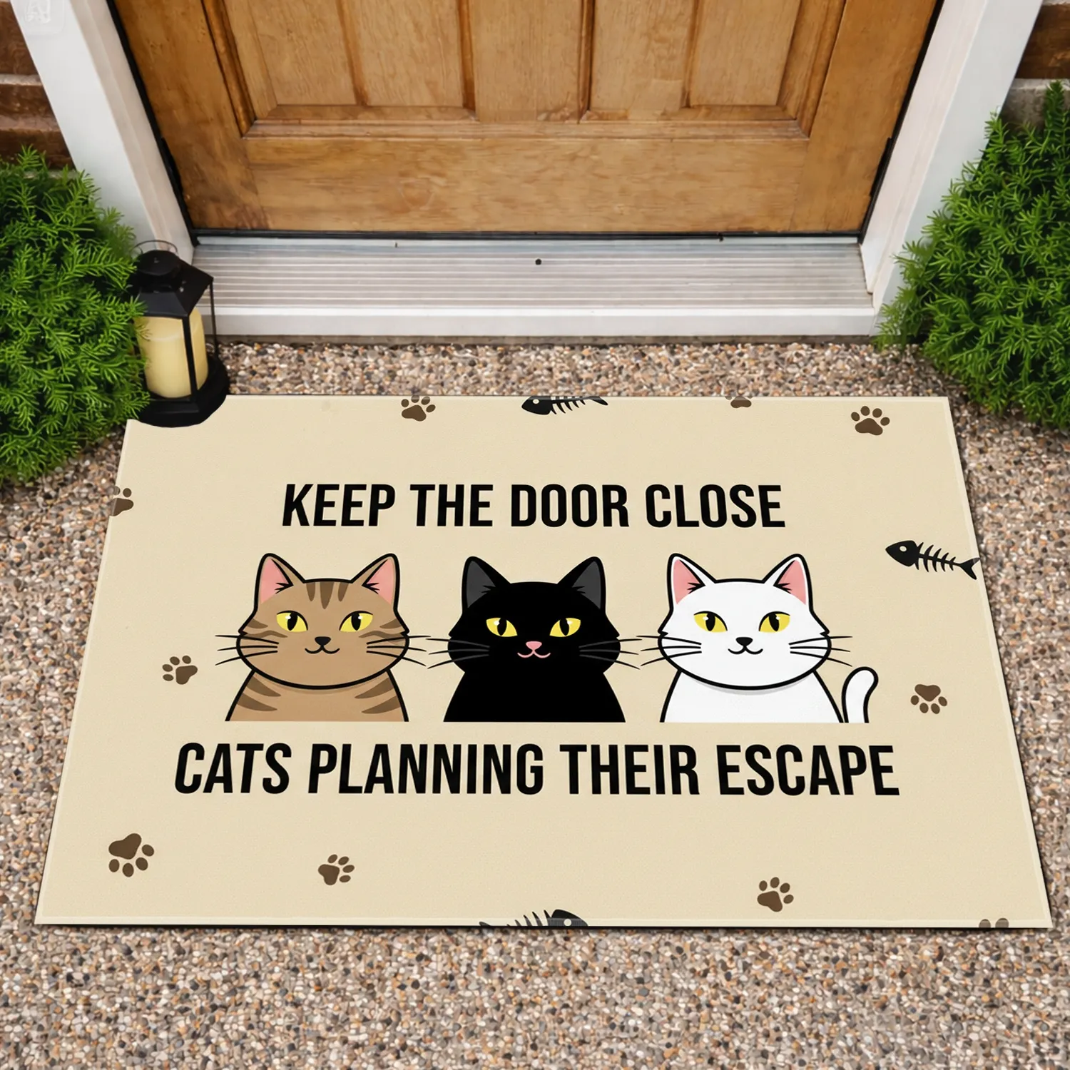 Cartoon Cats Planning Escape Paw Prints - Home Decor Gift for Cat Lovers Doormat - 1