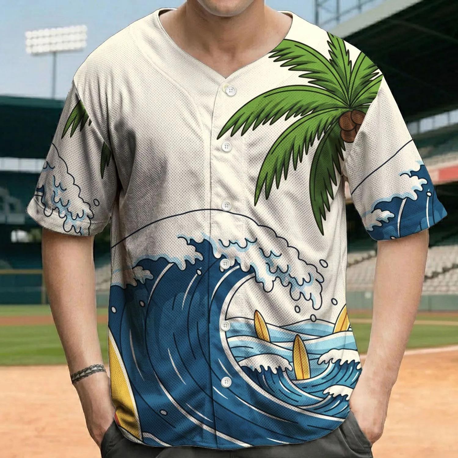 Tropical Coastline Surfboards Palm Trees - Tropical Lifestyle Gift Baseball Jersey - 1
