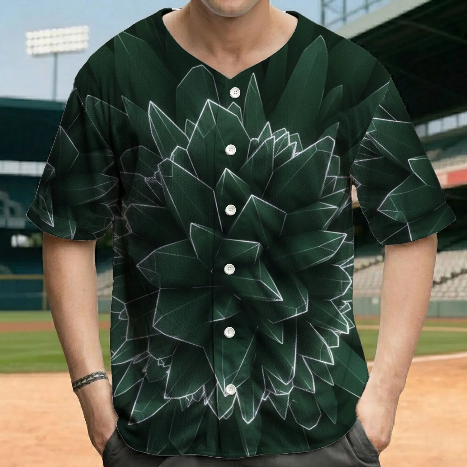 Dark Emerald Crystalline Geometric Facets - Statement Everyday Style Fashion Lover Gift Baseball Jersey - 1
