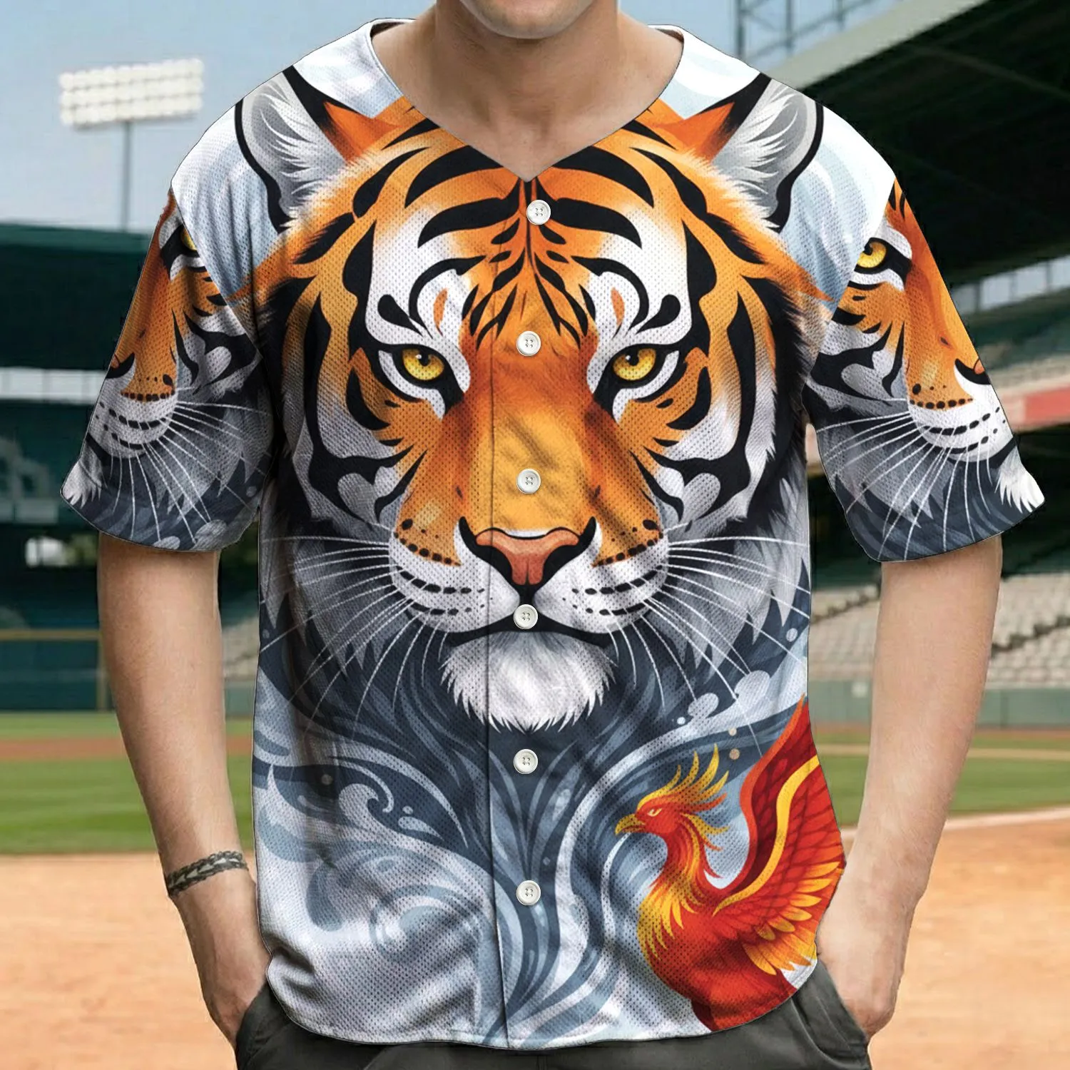 Tiger Head Phoenix Flowing Liquid Swirls Wildlife Lover Gift Baseball Jersey - 1