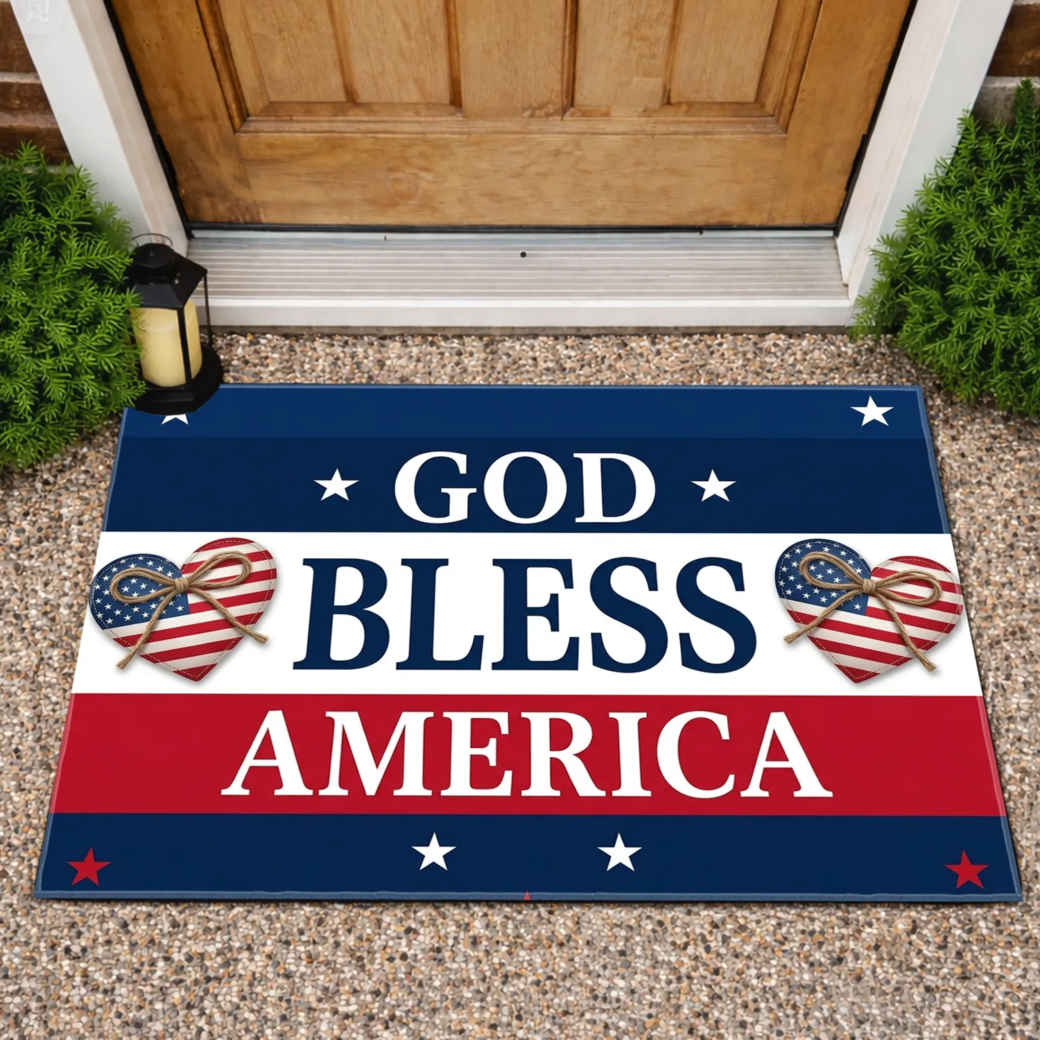 God Bless America Flag Hearts - Independence Day Gift for Veterans Doormat - 1