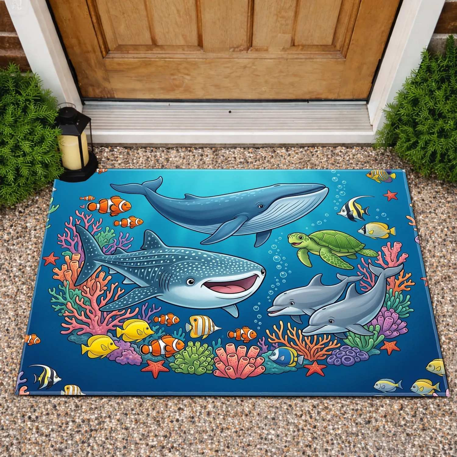 Whale Shark Blue Whale Dolphins Sea Turtle Coral - Marine Life Home Decor Gift Doormat - 1