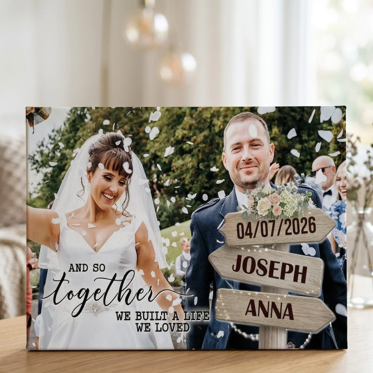 Custom Wedding Photo Canvas, Personalized Anniversary Gift for Couples, Name and Date Sign - 1