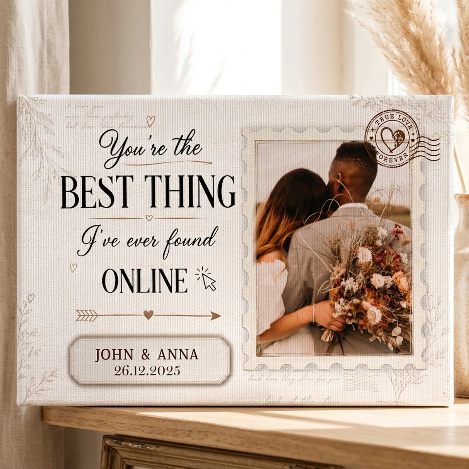 Personalized Online Dating Anniversary Canvas, Custom Photo Gift For Boyfriend Girlfriend, Best Thing I Found Online Wall Art - 1