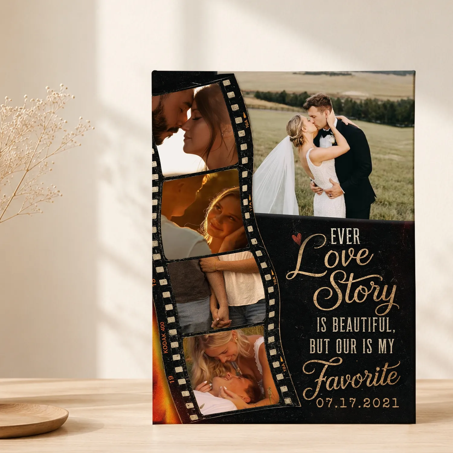 Personalized Film Strip Photo Canvas, Custom Couple Wall Art, Anniversary Gift For Him Her, Love Story Valentines Gift - 1