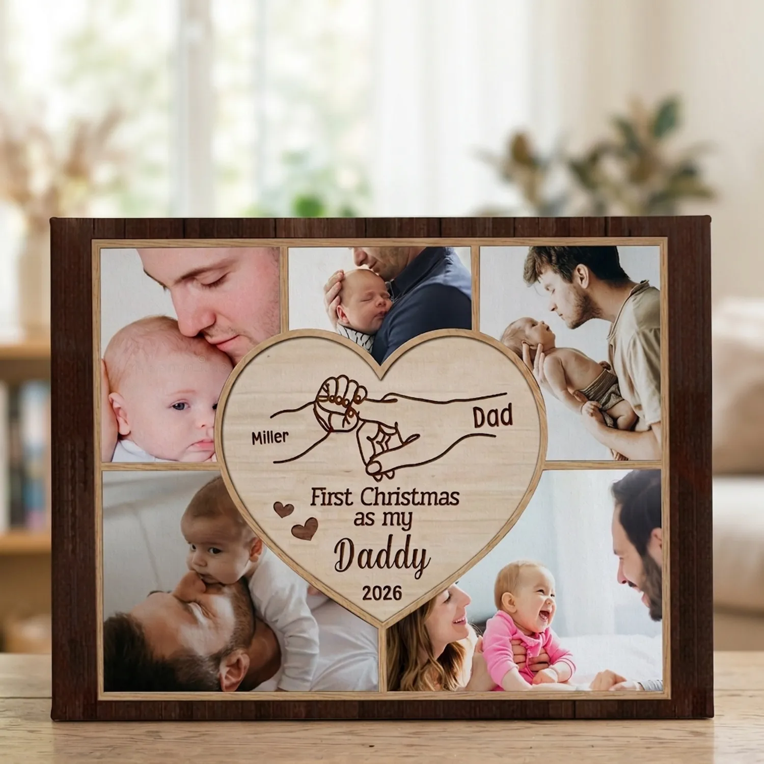 Personalized New Dad Christmas Canvas, Custom Photo Collage Gift From Baby, First Christmas As My Daddy Wall Art - 1