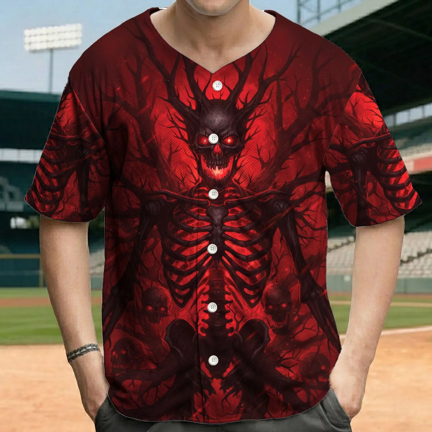 Gnarled Skeletal Torso Skull Thorny Branches - Halloween Party - Dark Fantasy Lover Baseball Jersey - 1