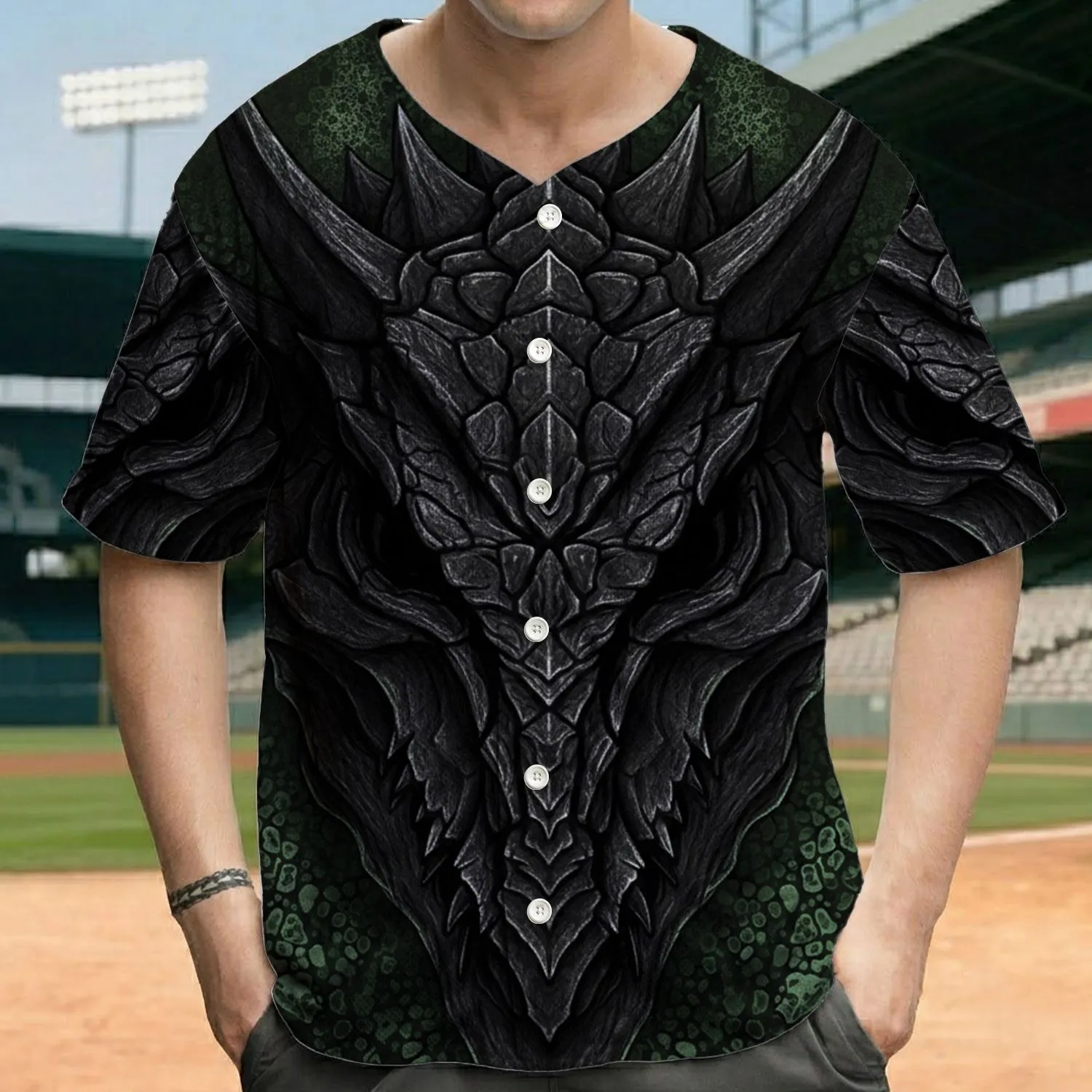 Skeletal Focal Point Monstrous Reptilian Visage - Dark Fantasy Lover Gift Baseball Jersey - 1
