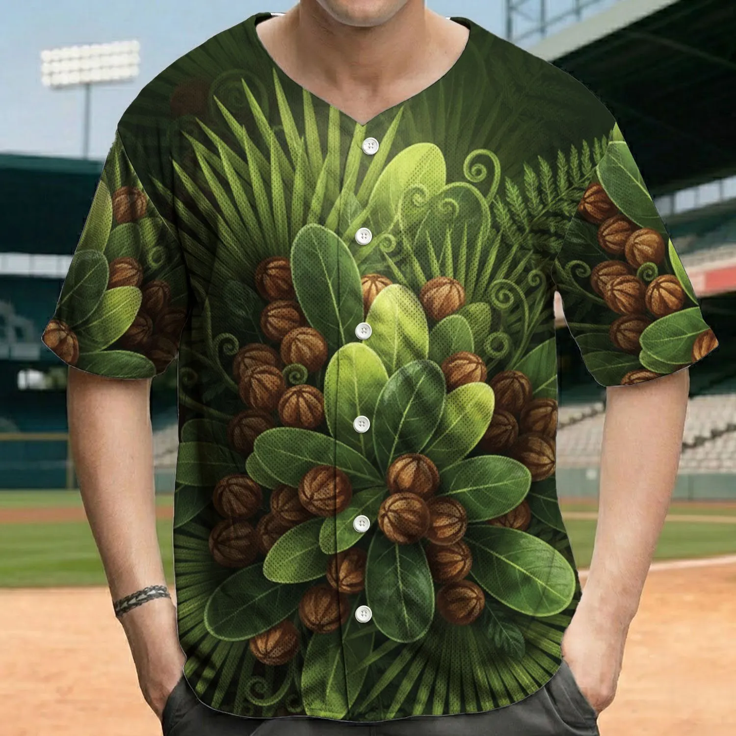 Lush Botanical Leaves Palm Fern Seed Pods - Nature Lover Garden Gift Baseball Jersey - 1