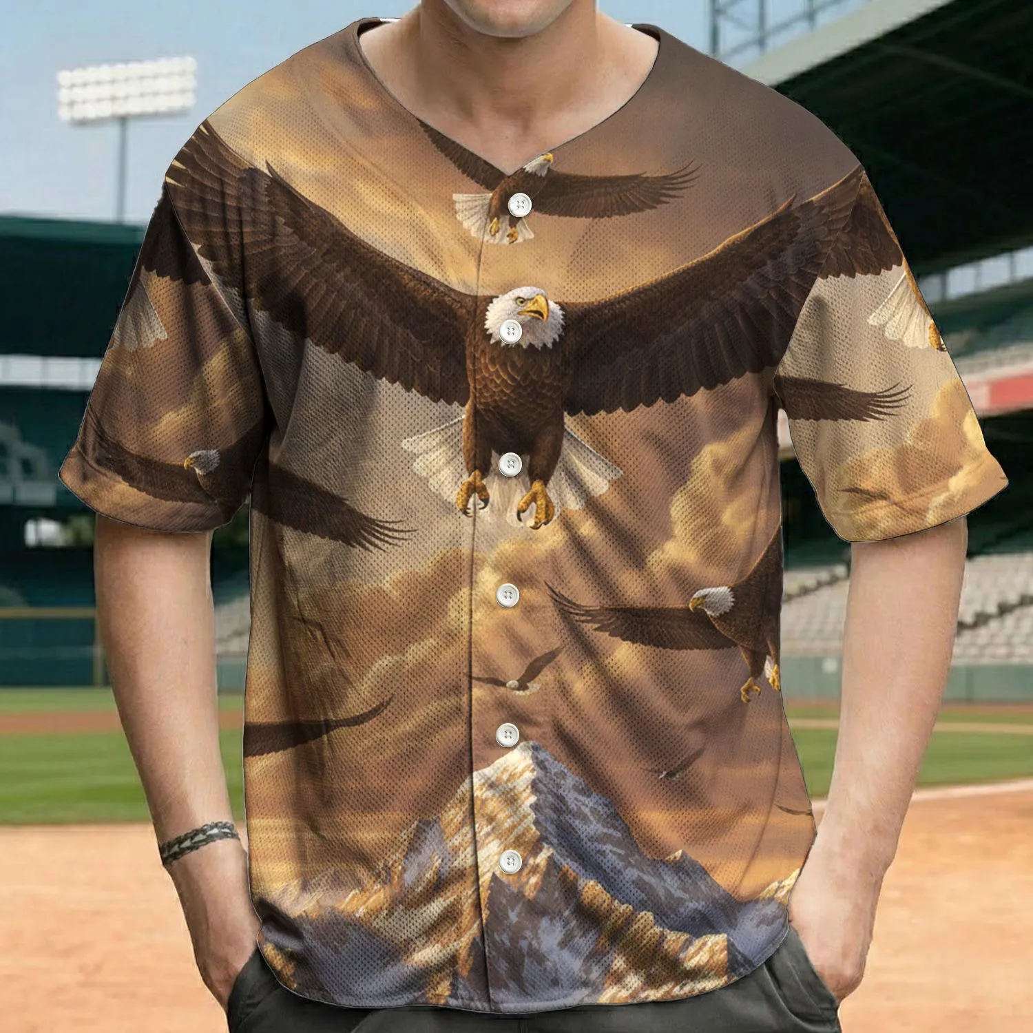 Majestic Bald Eagle Flight Mountain Peaks - Wildlife Lover Gift Baseball Jersey - 1