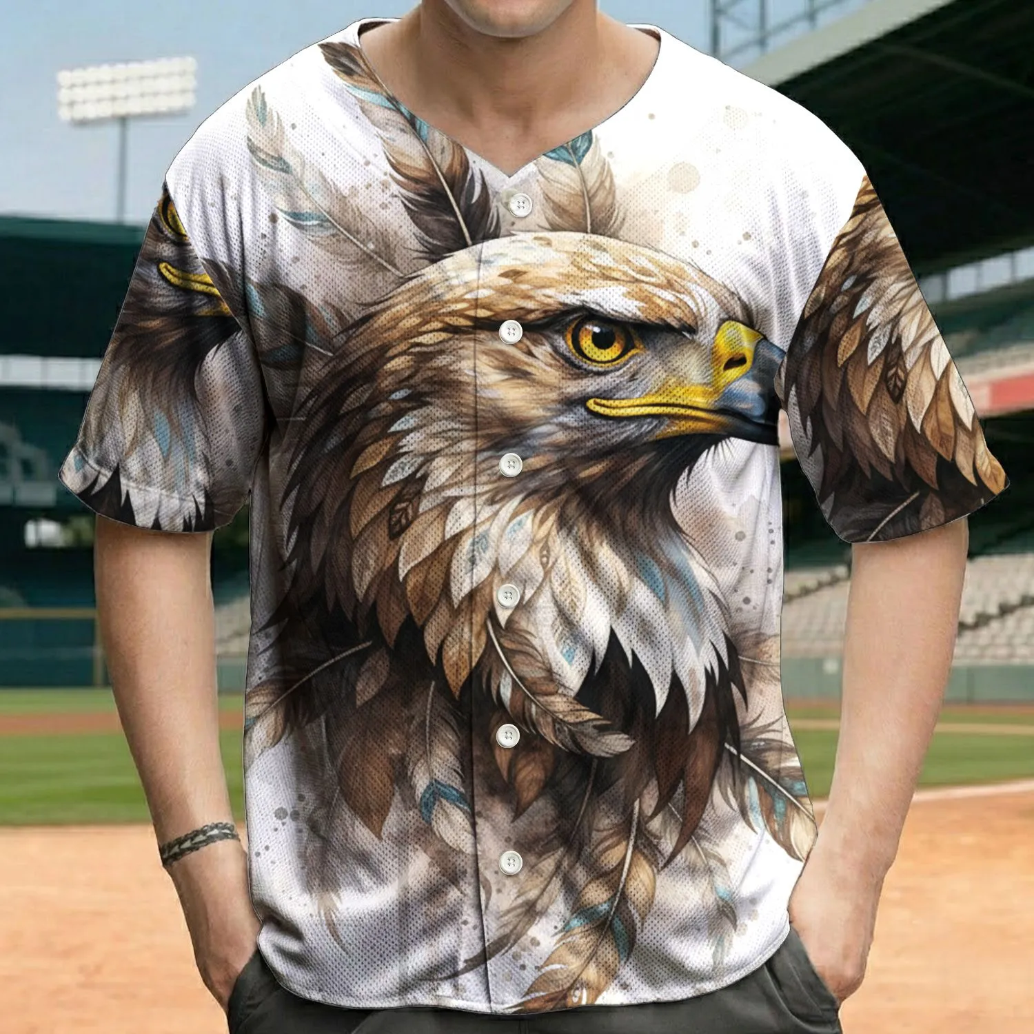 Majestic Eagle Head Profile Golden Eyes Ornate Blue Teal Feathers - Wildlife Lover Gift Baseball Jersey - 1