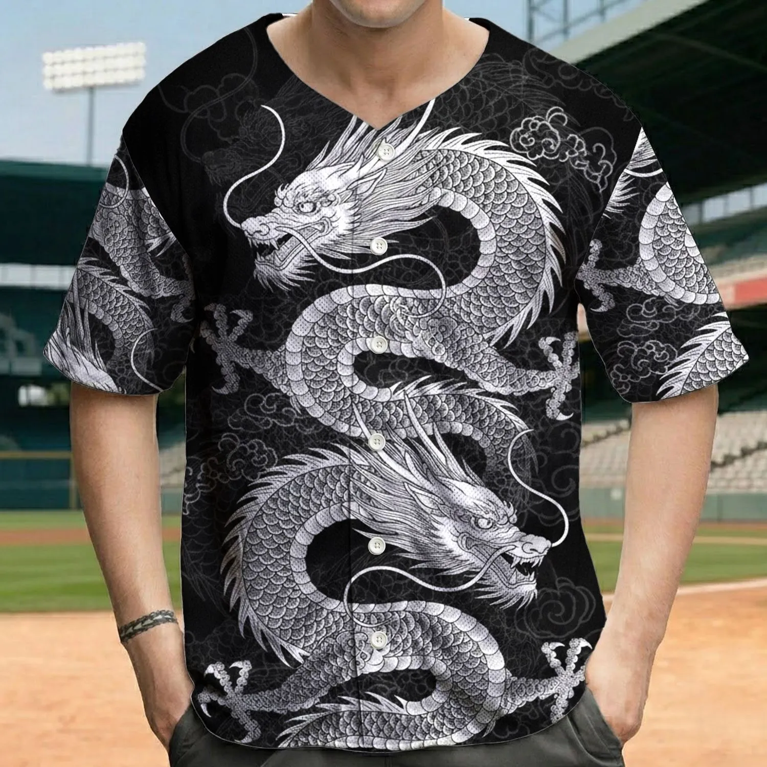 Powerful East Asian Dragons Cloud Wisps - Fantasy Lover Gift for Dragon Fans Baseball Jersey - 1