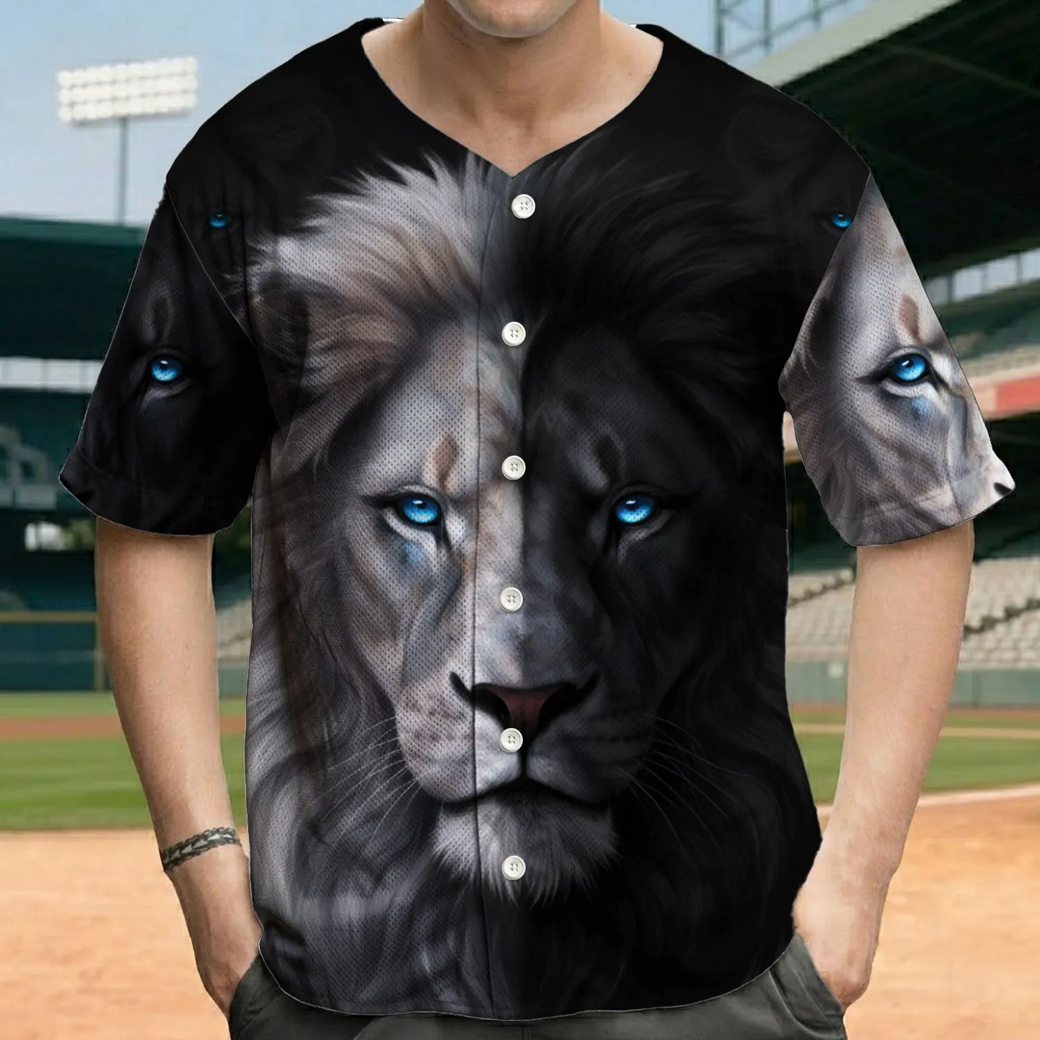 Contrasting White Black Lion Head - Duality Power Symbol Wildlife Lover Gift Baseball Jersey - 1