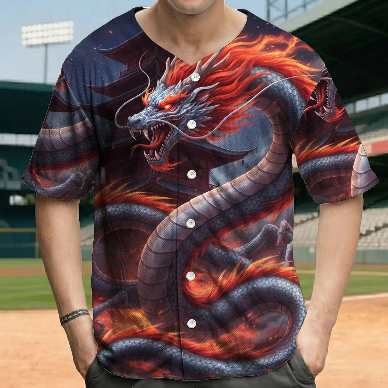 Celestial Eastern Dragon Ancient Pagoda - Epic Fantasy Lover Gift Baseball Jersey - 1