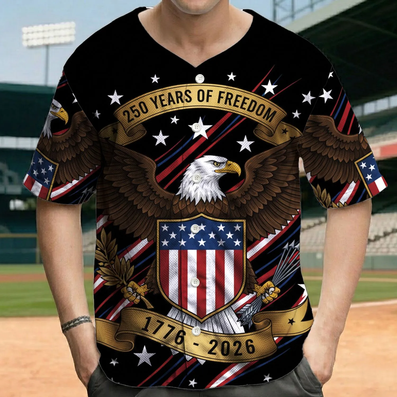 Bald Eagle American Flag Shield - Independence Day Gift for Veterans Baseball Jersey - 1