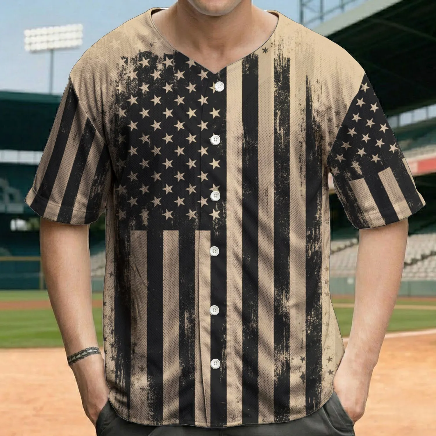 Rugged Distressed Black American Flag - Independence Day Celebration Gift for Veterans Baseball Jersey - 1