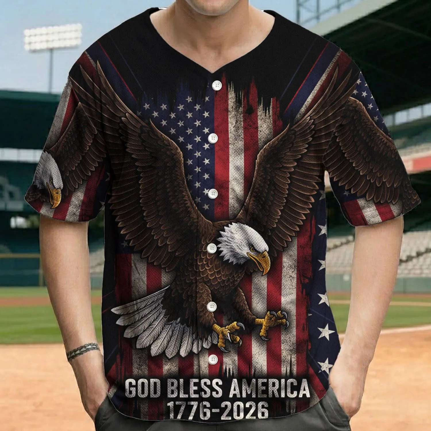 Bald Eagle American Flag God Bless America - Independence Day Gift for Veterans Baseball Jersey - 1