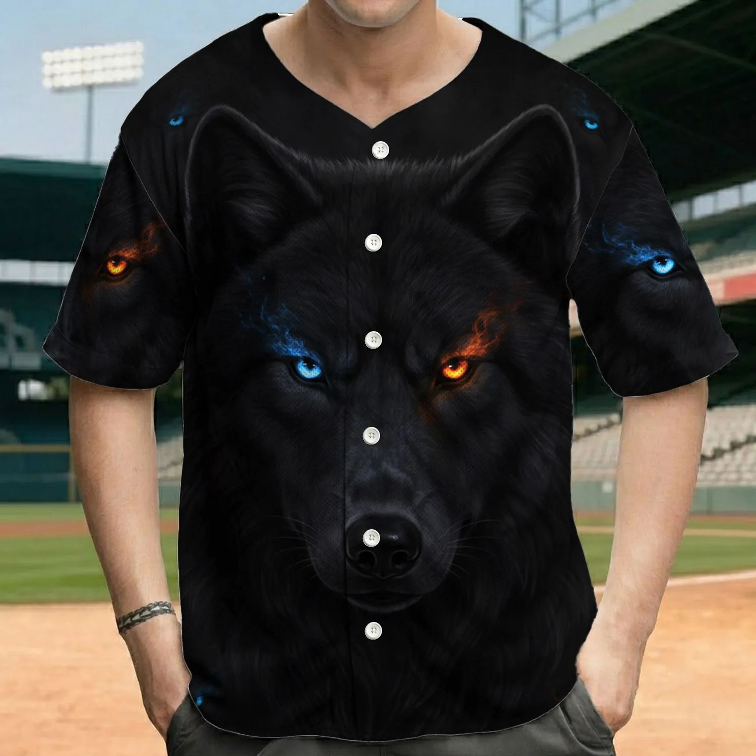 Black Wolf Head Pack Heterochromatic Eyes - Dark Fantasy Art Gift for Wolf Lovers Baseball Jersey - 1