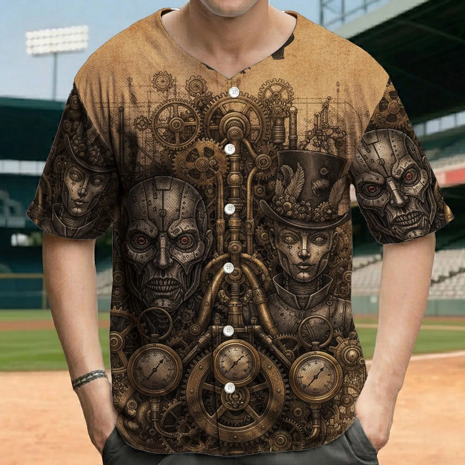 Steampunk Clockwork Gears Cyborg Automaton - Steampunk Lover Gift Baseball Jersey - 1