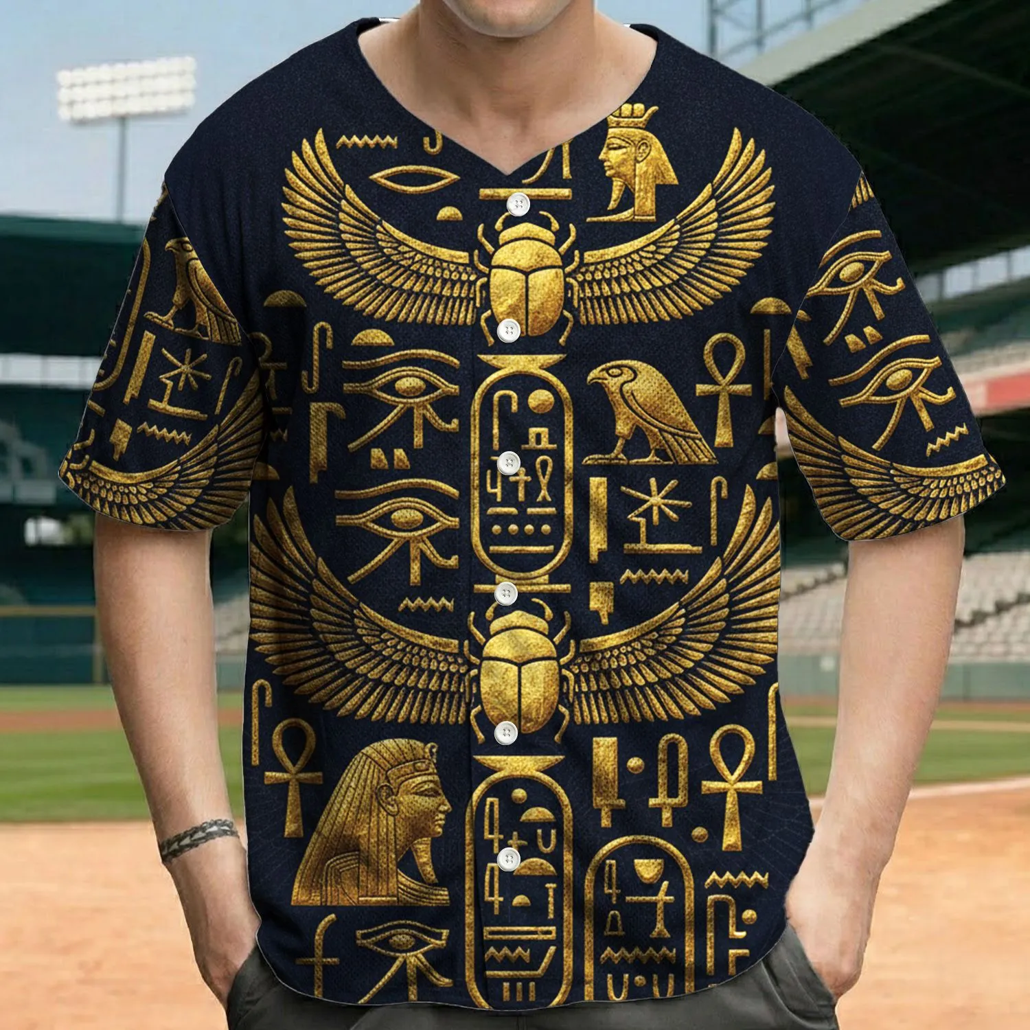 Ancient Egyptian Hieroglyphs Ankh Pharaohs - Egyptology Lover Gift Baseball Jersey - 1