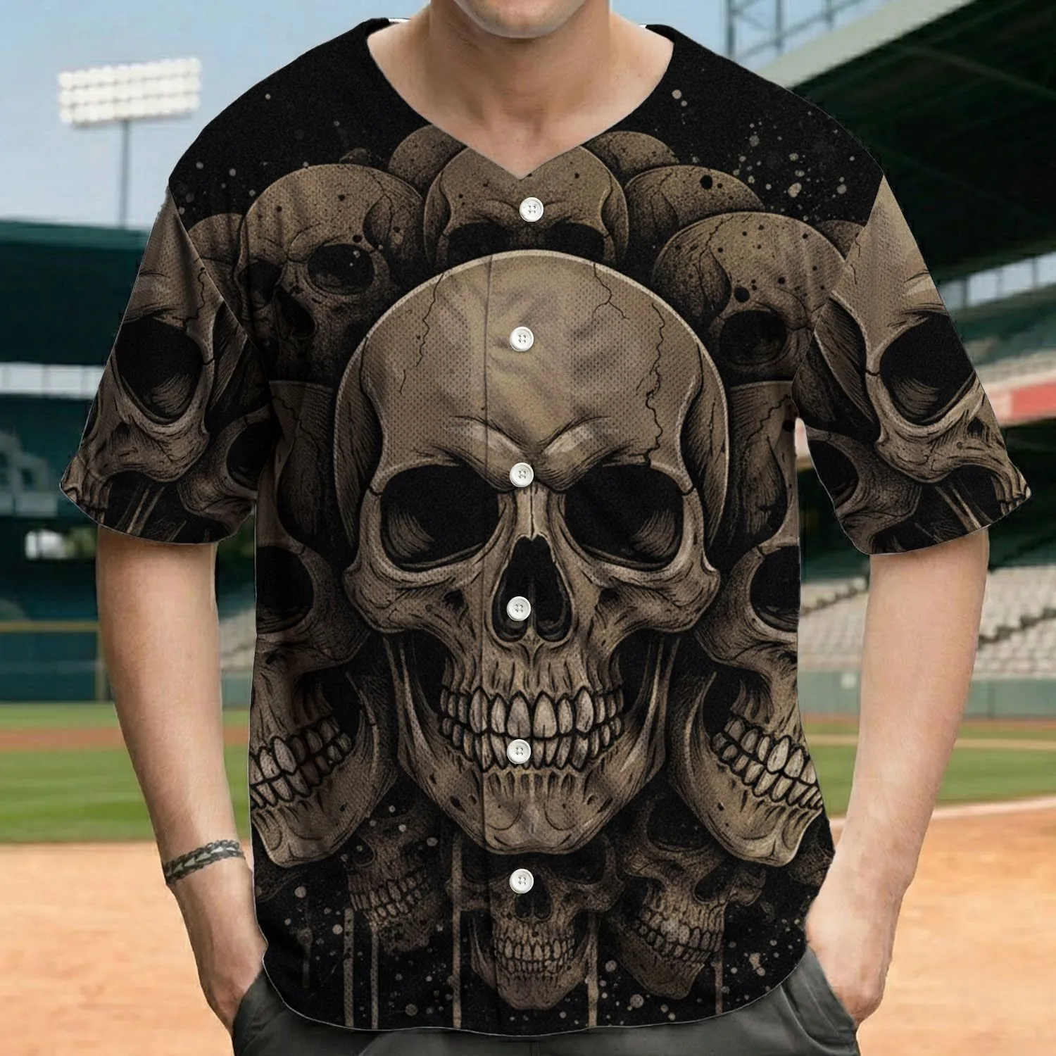 High Contrast Distressed Skulls Graphic Novel - Alternative Fashion Gift for Goth Fan Baseball Jersey - 1