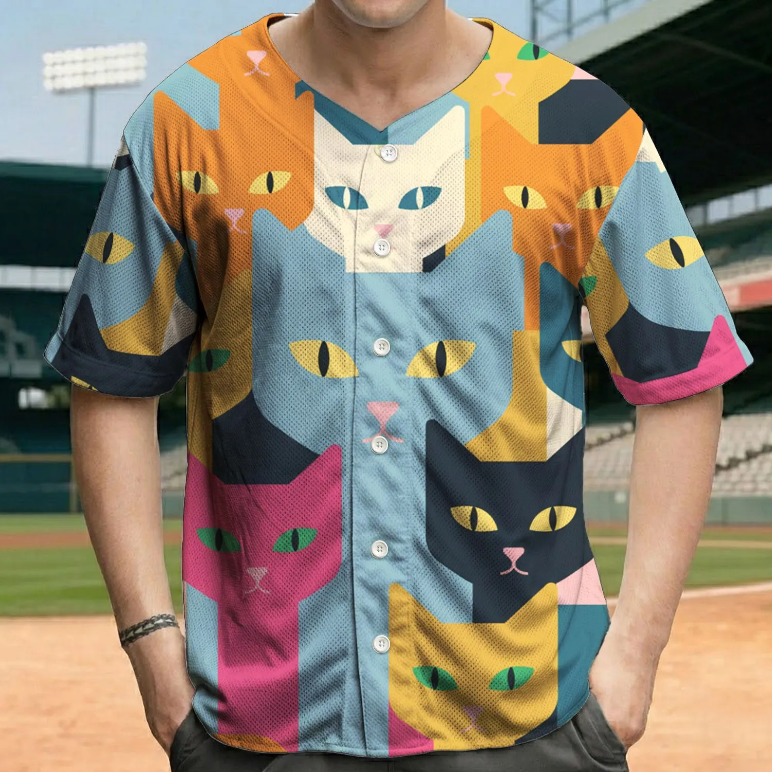 Vibrant Eclectic Cat Faces Assortment - Cat Lover Everyday Style Baseball Jersey - 1