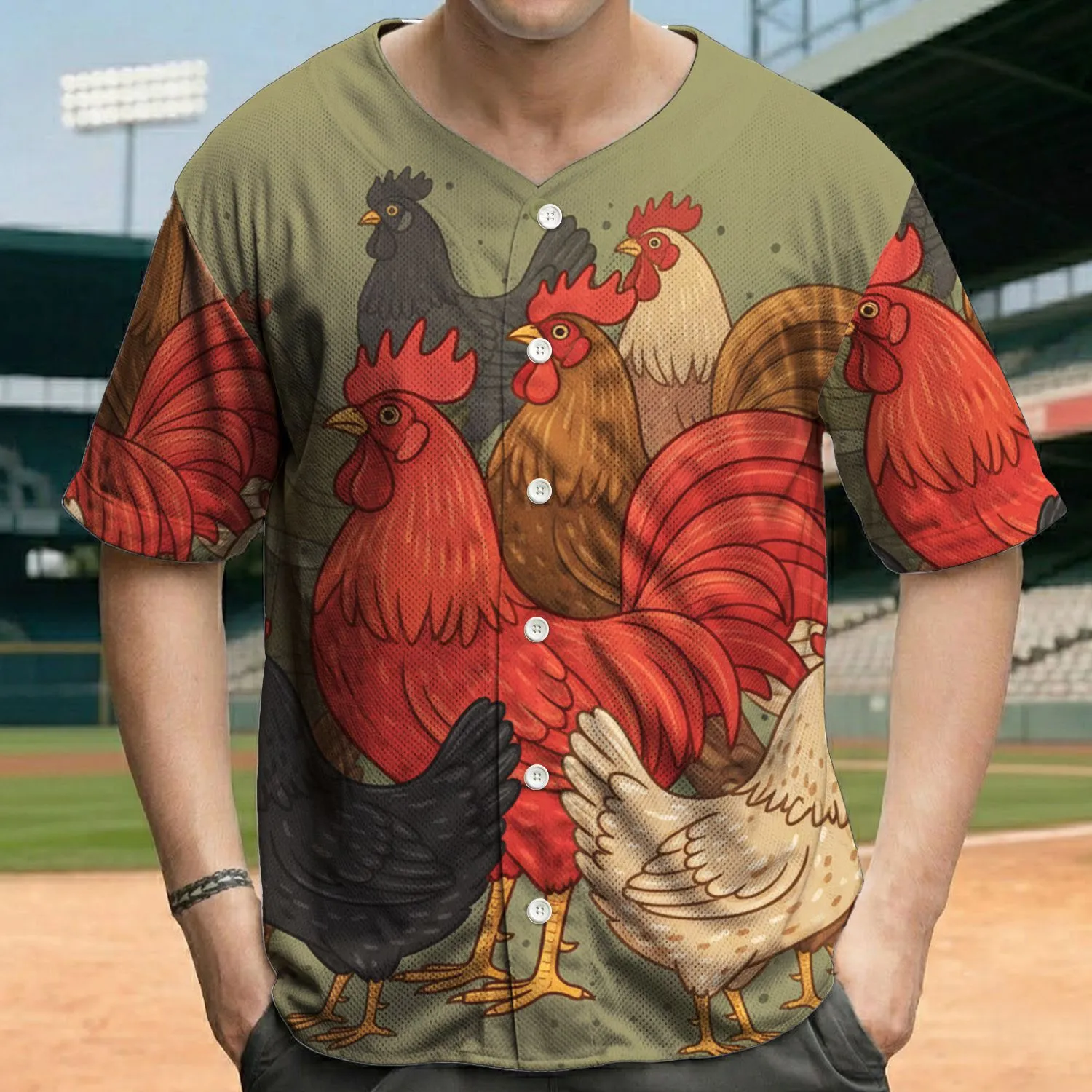 Red Rooster Black Hen Speckled Farm Chickens and Roosters - Farm Animal Lover Gift Baseball Jersey - 1