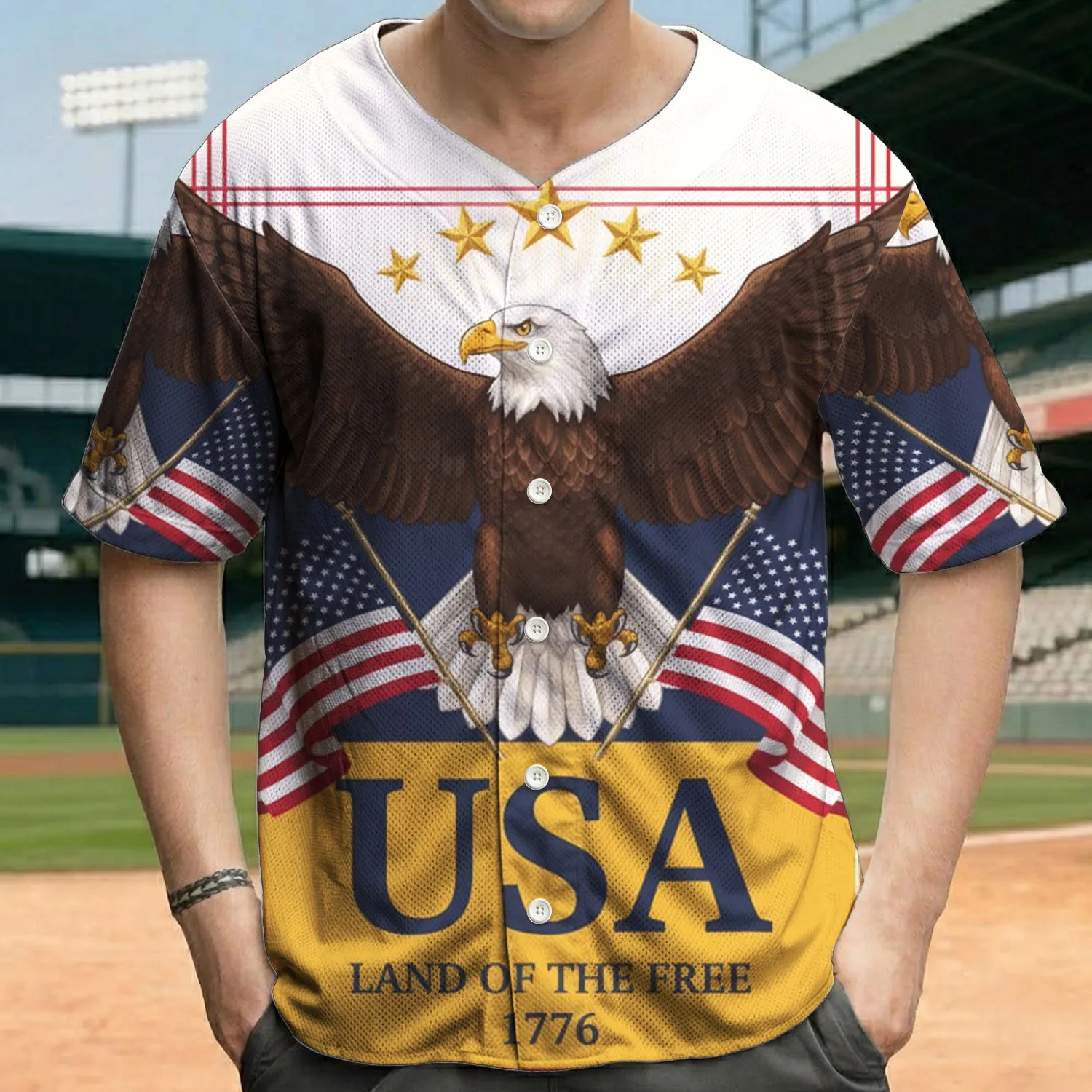 Bald Eagle American Flag USA Independence Day Gift for Veterans Baseball Jersey - 1