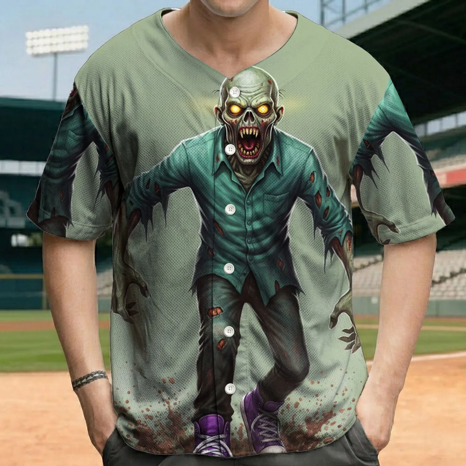 Grotesque Zombie Mud Splatters Grime Mist Halloween Party Zombie Lover Gift Baseball Jersey - 1