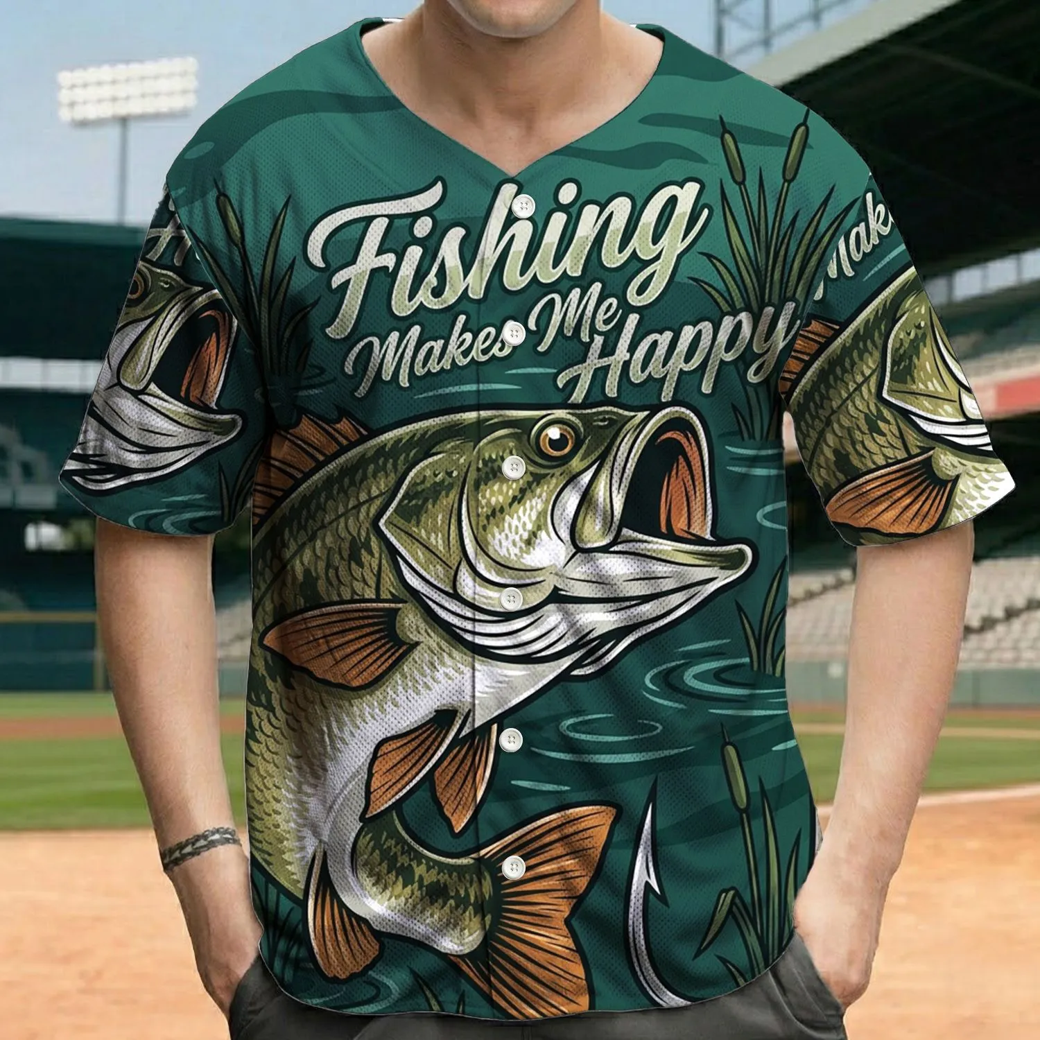 Largemouth Bass Fishing Hook - Fishing Enthusiast Gift for Anglers Baseball Jersey - 1